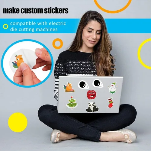 Vista 7 de Papel de vinilo adhesivo imprimible para impresora de inyección de tinta - Blanco brillante - 21 hojas de papel adhesivo impermeables autoadhesivas