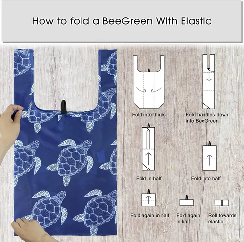 Vista 7 de BeeGreen Bolsas de comestibles reutilizables plegables, paquete de 12 bolsas grandes y bonitas, bolsa de regalo de tela lavable resistente con asas