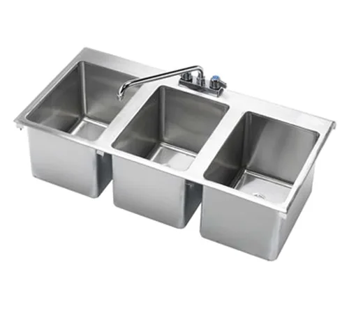Krowne HS-3819 Fregadero de mano con triple compartimento resistente con cuello de cisne central para montaje en cubierta central grifo para
