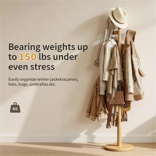 Vista 5 de Coat Rack,Solid Wood Cactus Freestanding Coat RackWith 6 L-Shaped Hooks and 3 Adjustable Sizes,Coat Tree for Bedroom, Entryway, Livingroom, Coat