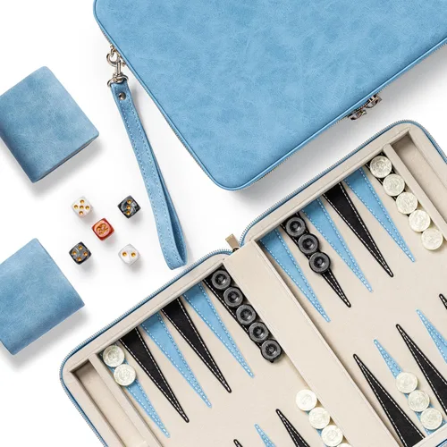 Vista 12 de Juegos de backgammon Lingle para adultos, juego de mesa clásico con estuche plegable de cuero sintético para backgammon, juego de backgammon Negro