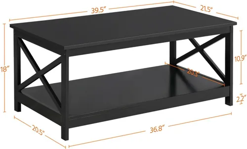 Vista 4 de Yaheetech Juego de mesa de madera de 3 piezas para sala de estar, incluye mesa auxiliar X-Design y dos mesas auxiliares de 3 niveles, muebles Negro