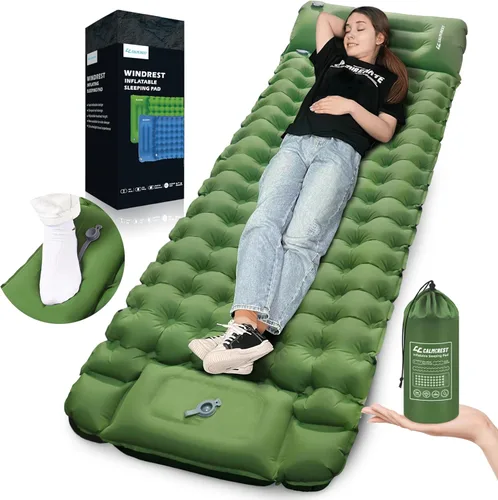 Vista 7 de Colchoneta de dormir para campamento, almohadilla de dormir aislada de 4 pulgadas de grosor para invierno, colchón inflable ultraligero con almohada