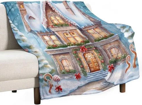 Vista 38 de Mantas suaves y mantas para sofá, casa de Navidad y pan de jengibre, manta de microfibra suave y acogedora manta de microfibra para hombre, casa