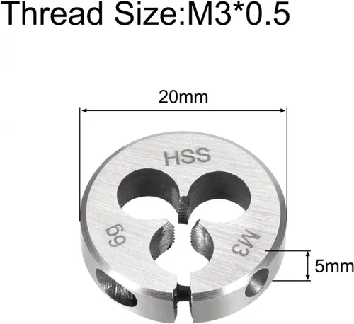 Vista 2 de uxcell M3 x 0.5 Troquel redondo ajustable métrico, rosca de la máquina a la derecha roscado muere, acero de alta velocidad (HSS) tornillo rosca