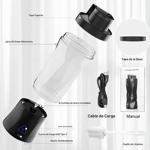 Vista 7 de Licuadora portátil, licuadora personal de 360 W, batidos y licuados