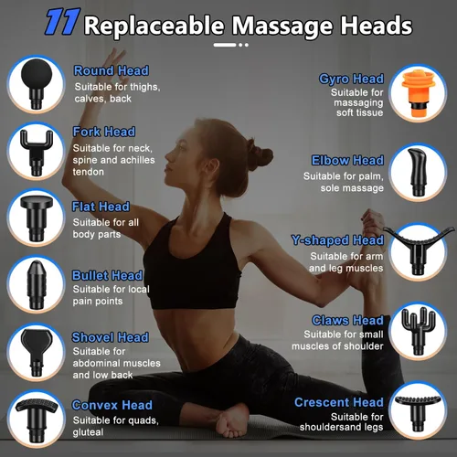 Vista 4 de TOLOCO Pistola de masaje, pistola de masaje de espalda mejorada de tejido profundo con 12 cabezas, masajeador eléctrico de percusión para aliviar