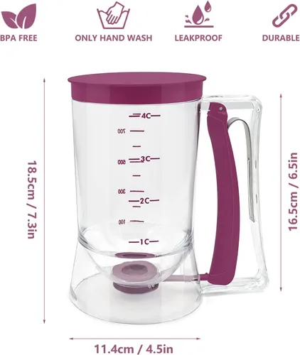Vista 5 de Kndatle Pancake Cupcake Batter Dispenser, Batter Separator Bakeware Maker with Measuring Label, Perfect Baking Tool for Cupcakes, Waffles, Muffin