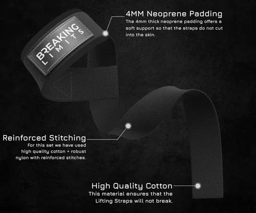 Vista 6 de Correas de gimnasio Breaking Limits Correas de levantamiento de peso para muñecas Paquete – Correas de levantamiento para entrenamiento