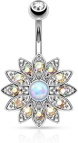 Forbidden Body Jewelry Anillo de ombligo central con piedra preciosa opalita