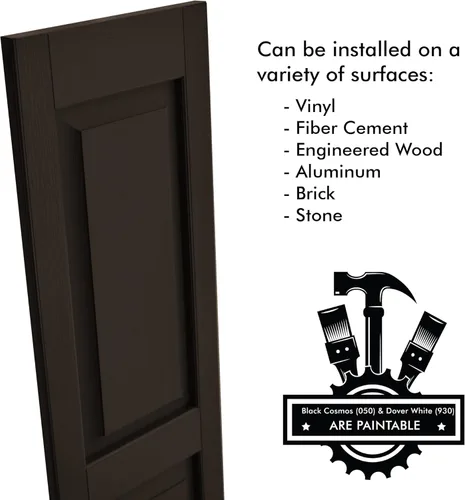 Vista 49 de Persianas de vinilo de panel elevado Pontiac Trail (1 par) 14.5"x31" - Negro Cosmos/Pintable Persianas de ventana exteriores Incluye hardware