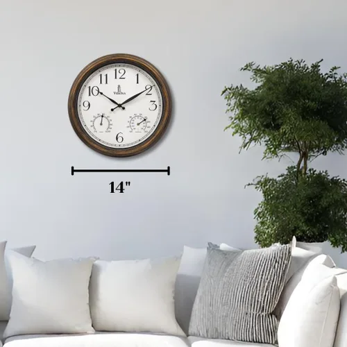 Vista 6 de Relojes al Aire Libre para Patio Impermeables con Termómetro - Reloj de 14 pulgadas para Interiores y Exteriores con Temperatura y Humedad - Reloj