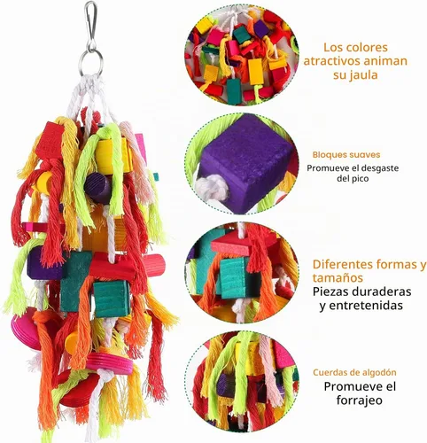 Vista 4 de Rypet Parrot Toys - Juguetes grandes para pájaros, cuerda de madera, jaula