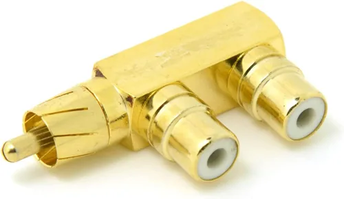 Vista 6 de chenyang AV Audio Splitter Plug RCA Adaptador 1 macho a 2 hembra F conector chapado en oro 90 grados tipo ángulo