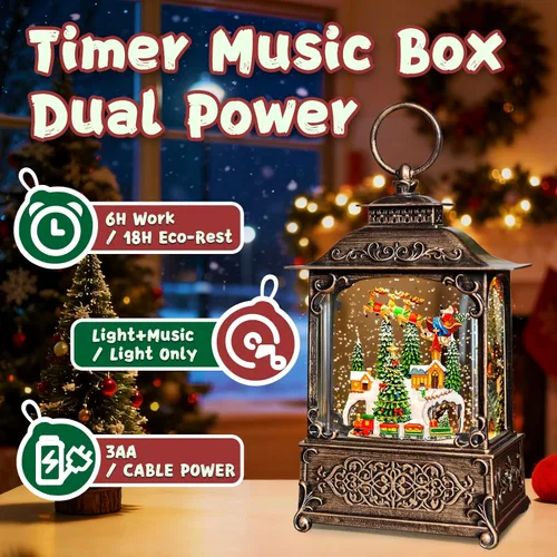 Vista 4 de Linternas de Globos de Nieve de Navidad, Papá Noel y Tren, Decoraciones Navideñas para Interiores, Globos de Nieve Musicales Iluminados