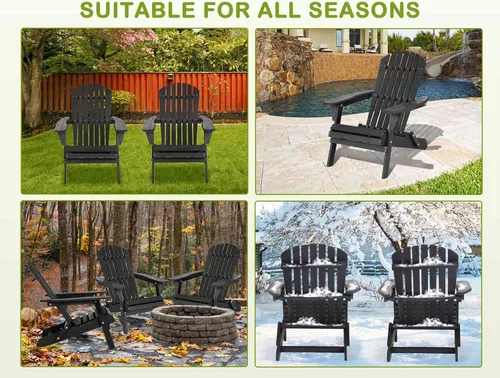 Vista 7 de Silla plegable Adirondack, silla de césped resistente a la intemperie, sillas modernas para fogatas al aire libre, sillas para patio, césped, Negro
