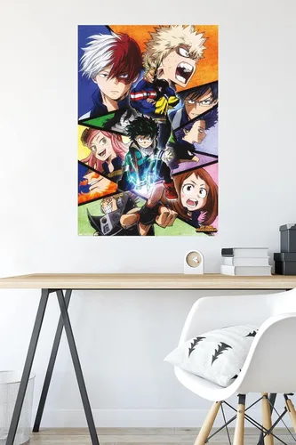 Vista 5 de Trends International My Hero Academia-Faces - Póster de pared de 14.725 x 22.375 pulgadas, versión con marco en color madera rústica Versión