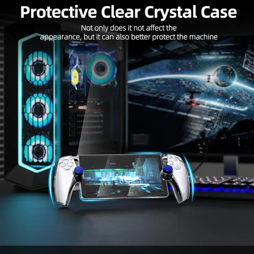 Vista 3 de Funda protectora mejorada para PlayStation Portal con protector de pantalla y joysticks, funda de policarbonato duro ultra transparente