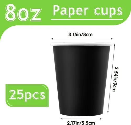 Vista 2 de Vasos de papel negro de 8 onzas, tazas de café de papel, vasos desechables para beber, vasos de papel para bebidas calientes/frías, tazas de papel