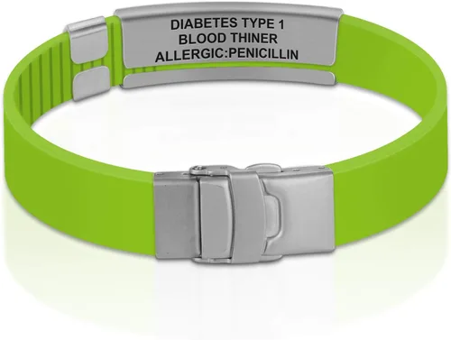 Vista 33 de Divoti Pulsera de identificación de alerta médica grabada personalizada, grabado láser de doble cara, pulsera de silicona, cierre de seguridad