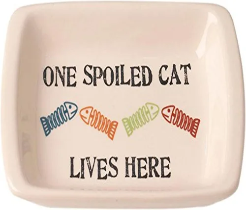 Pet rageous One Spoiled Cat rectangular Plato Bowl, 5"/2.5oz., NATURAL/Multicolor
