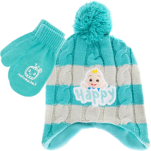CoComelon - Juego de sombrero de invierno y guantes de nieve para niños pequeños con lindos guantes y gorro suave, adorable para uso al aire libre