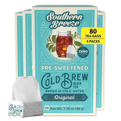 Southern Breeze Cold Brew Sweet Tea Té helado original con té negro y cero carbohidratos, cero azúcar, 20 bolsas de té envueltas individualmente,