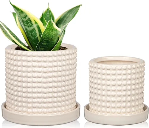 Vista 12 de DILATATA Maceta de Cerámica de 5 Pulgadas para Plantas de Interior Sin Orificio de Drenaje, Maceta de Flores de Burbuja, Maceta de Hobnail, Maceta