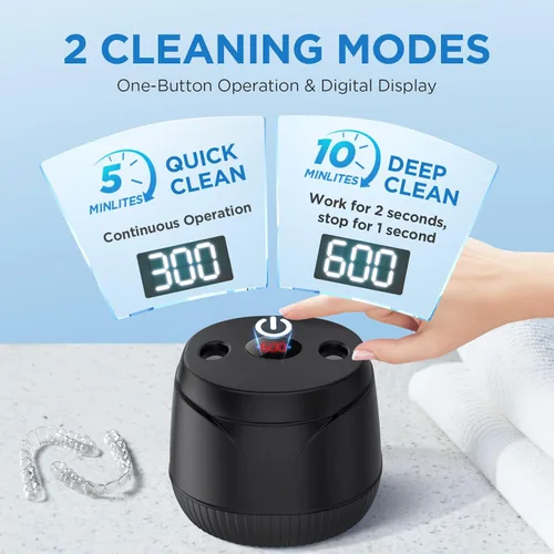 Vista 5 de Máquina limpiadora de retenedores ultrasónicos dentales - Cápsula de limpieza dental para dentaduras postizas, protector bucal, alineador, protector