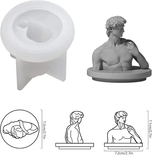 Vista 4 de Molde de silicona de estatua 3D, molde de escultura de retrato de hormigón para tapa de tarro de vela, herramientas de decoración del hogar de SH0775