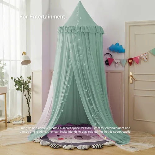 Vista 2 de Toldo de cama para niñas, mosquitera de doble capa para niñas, decoración de habitación, rincón de lectura (verde)