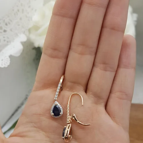 Vista 4 de 10 K Rosa Oro 7 x 5 mm de cada Ronda Pear Gemstone & Color Blanco Diamantes Señoras Dangling Drop arete