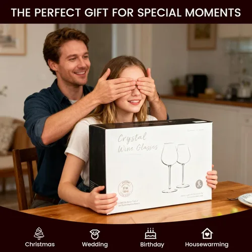 Vista 4 de GENICOOK Juego de 6 copas de vino tinto de 17 onzas – Cristalería soplada a mano sin plomo con tallo largo, elegantes copas de vino transparentes