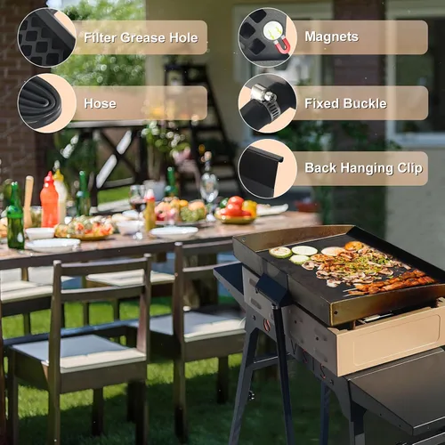 Vista 3 de Recogedor de grasa para Blackstone, embudo de drenaje de grasa trasero para parrilla plana Blackstone, accesorios Blackstone, puerta de grasa