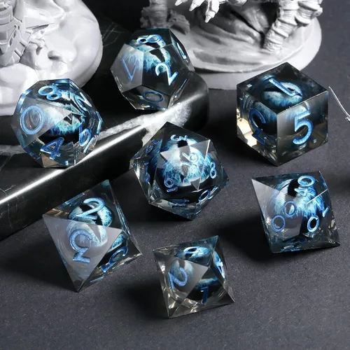 Vista 11 de DNDND Dados de Resina Ojo DND de Borde Afilado Dado de D&D con Estuche de Regalo para Juego de Dungeons and Dragons (Ojo de Dragón Verde)