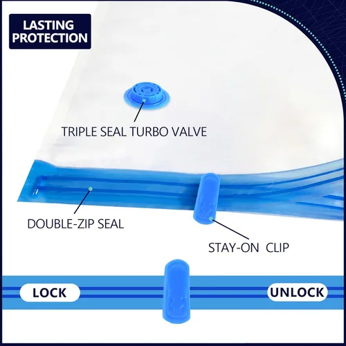 Vista 2 de Bolsas de almacenamiento al vacío para mantas y edredones, 8 bolsas de sellado al vacío jumbo para ropa, mantas, ropa de cama con bomba eléctrica