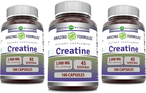 Amazing Formulas - Suplemento de monohidrato de creatina de 3000 mg por porción, sin OMG, sin gluten, fabricado en Estados Unidos (180 unidades,