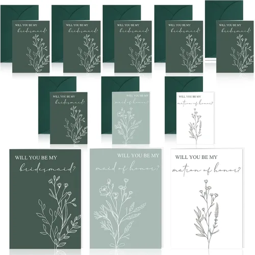 Vista 9 de Spakon 16 piezas de tarjetas "¿Serás mi dama de honor?" con sobres, estilo acuarela, floral, propuesta nupcial, dama de honor, matrona de honor