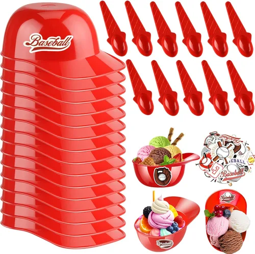 Vista 8 de MEEZY Juego de 16 cuencos de helado con diseño de casco de béisbol con 8 mini tazas de postre y 8 cucharas, 8 onzas. Cuencos reutilizables