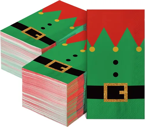 200 Pcs Christmas Napkins Disposable Paper Xmas Disposable Guest Towels Merry Christmas Dinner Napkins Design for Winter Holiday Party Supplies