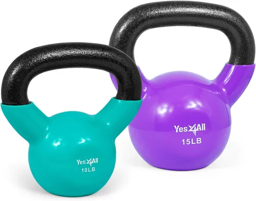 Vista 13 de Yes4All - Juego de pesas rusas recubiertas de vinilo, set combinado para entrenamiento corporal completo, fuerza de agarre, flexiones y ejercicios
