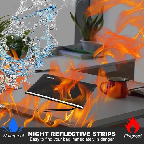 Vista 2 de Bolsa impermeable ignífuga para documentos de dinero, bolsas seguras con cremallera con tira reflectante, bolsa organizadora de almacenamiento a