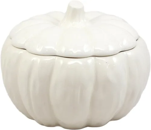 Vista 12 de Ebros Gift Cuenco blanco de cerámica de la calabaza de la cosecha del gres con la tapa 6" diámetro (1)