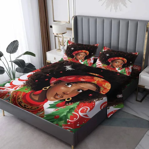 Vista 10 de Sábanas de Navidad tamaño individual – Lindas sábanas de microfibra suave con bolsillo profundo y patrón sin arrugas, 3 piezas