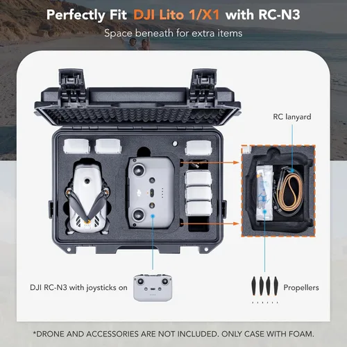 Vista 3 de Lykus Titan LT110 - Funda rígida impermeable para DJI Lito 1/Lito X1 Fly More Combo, compatible con controlador RC2/RC-N3, hasta 7 baterías, correa