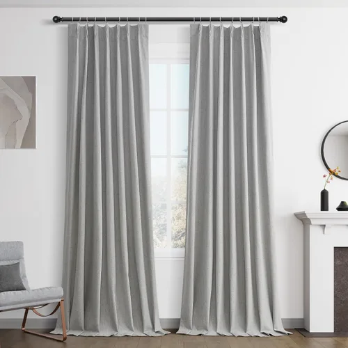 Vista 26 de Joywell Cortinas de lino 100% opacas de 84 pulgadas de largo, cortinas plisadas con pestañas traseras plisadas con ganchos con aislamiento térmico