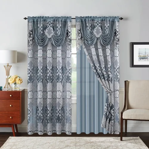 Petrichor Cortinas de gasa jacquard transparente gris (54 pulgadas de ancho x 84 pulgadas de largo), 2 paneles con cenefa adjunta, diseño floral de