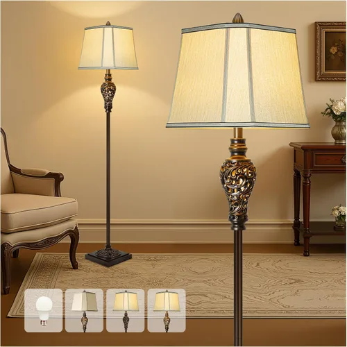 Vista 16 de LuxSight Collection Lámpara de pie rústica de 65 pulgadas de alto con pantalla de tela de lino de esquina de corte de luz nocturna, lámpara de pie