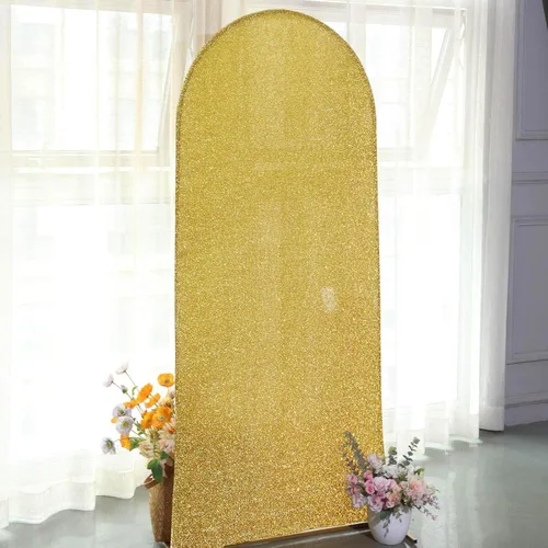 Vista 98 de Efavormart - Marco de fondo redondo de elastano dorado antiguo brillante de 5 pies, cubierta metálica brillante para arco de boda de 2 lados