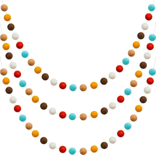 Vista 8 de WILLBOND 3 Piezas Guirnalda de Bolas de Fieltro de Lana Arcoíris Coloridos Pompones de 6.5 pies de Largo, 24 Bolas para Pascua, Mardi Gras, Aula